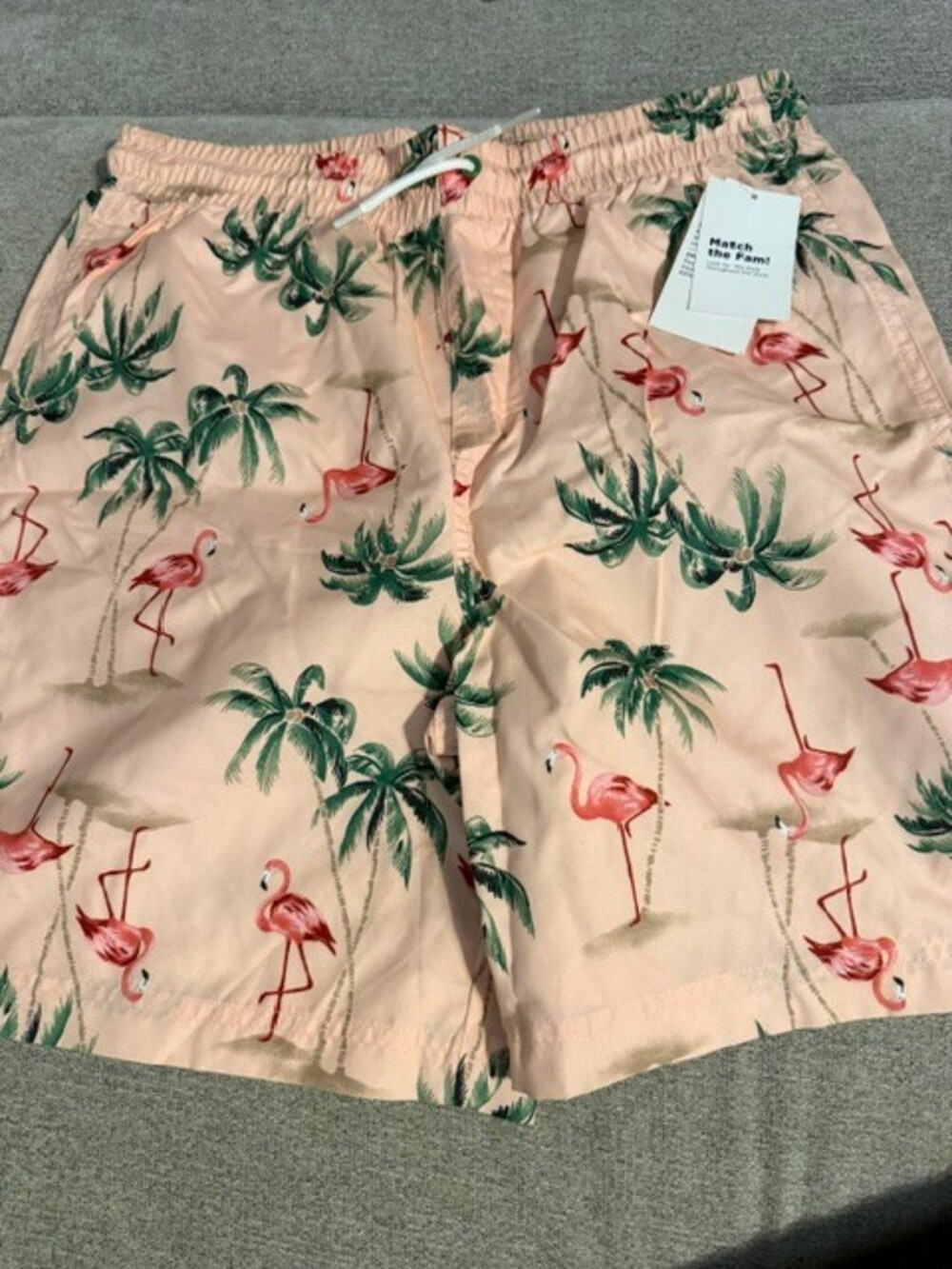 Old Navy XXL Swim Shorts Flamingo Palm Tree Print Peach Elastic Waistband